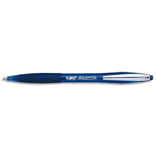 BIC Stylo bille ATLANTIS SOFT rétractable et rechargeable avec grip, pointe moyenne, encre bleue