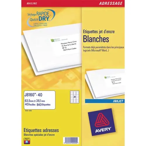 AVERY Boîte de 450 étiquettes adresses jet d'encre 63,5x46,6mm blanches J8161-25 photo du produit image1 L