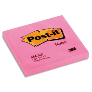 POST-IT Verplaatsbaar neonblok van 100 vellen 76 x 76 mm roze 654NP productfoto