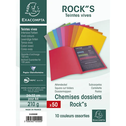 EXACOMPTA Paquet de 50 chemises ROCK'S en carte 210 grammes coloris assortis photo du produit image1 L