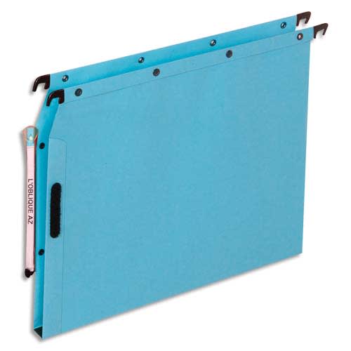 OBLIQUE AZ Boîte de 25 dossiers suspendus ARMOIRE en kraft 240g. Fond 15, Velcro. Bleu