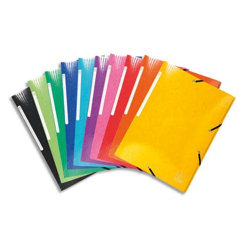 EXACOMPTA Chemise 3 rabats à élastiques IDERAMA en carte pelliculée 7/10, 600g. Pour format A3. Assortis