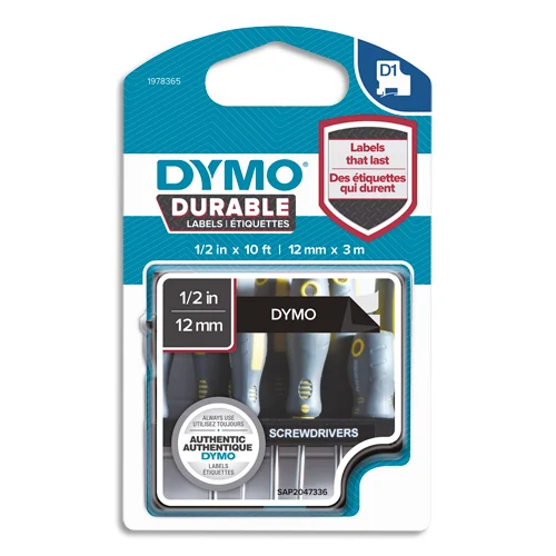 DYMO Ruban D1 Durable 12mmx3m blanc sur noir photo du produit image1 L