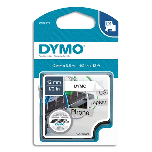DYMO Ruban D1 nylon flexible 12mm x 3,5m noir/blanc photo du produit image1 L