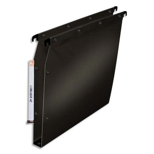 OBLIQUE AZ Paquet de 10 dossiers suspendus ARMOIRE en polypro opaque. Fond 30, bouton-pression. Noir