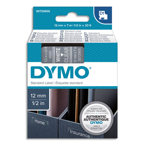 DYMO Ruban D1 poly 12mmx7m Blanc/Transparent