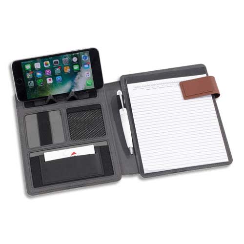 ALBA Conférencier gris tissu. 28x36x3cm. Livré avec bloc-notes, rangements multiples. Fermeture aimantée