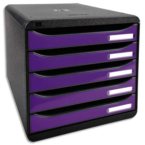 EXACOMPTA Module de classement 5 tiroirs. Coloris noir/violet glossy. Dim : L27,8 x H26,7 x P34,7 cm. photo du produit image1 L