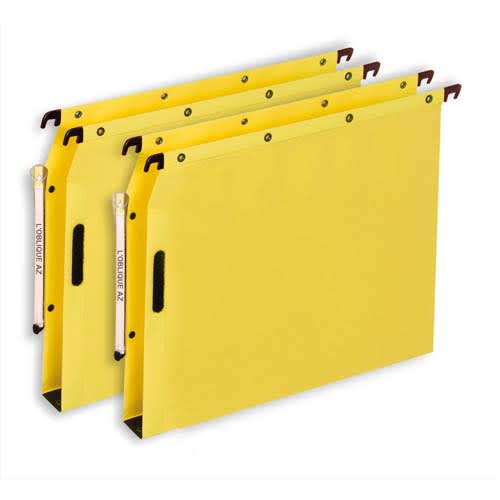 OBLIQUE AZ Boîte de 25 dossiers suspendus ARMOIRE en kraft 240g. Fond 15, Velcro. Jaune