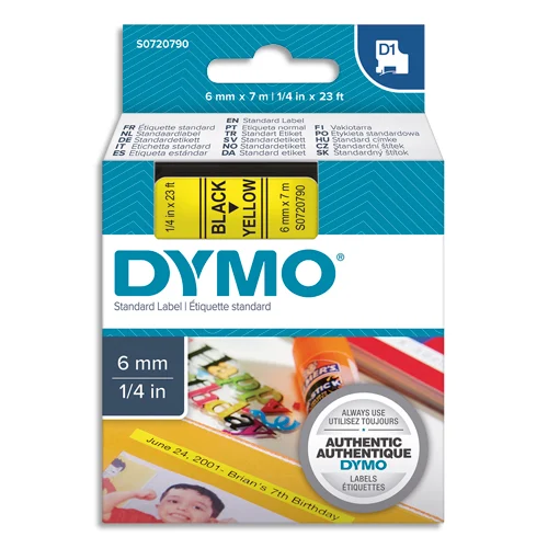 DYMO Ruban D1 noir/jaune 6MMX7M pour 1000/1000+/2000/3500/4500/5000/5502 photo du produit image1 L