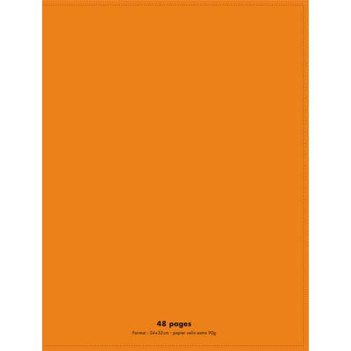 CONQUERANTC Cahier piqûre 24x32cm 48 pages 90g séyès grands carreaux. Couverture polypropylène orange