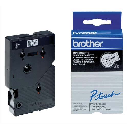 BROTHER Cassette Ruban TC noir/transparent 12mmx7,7m TC101pour PT500/8E/2000/3000/5000