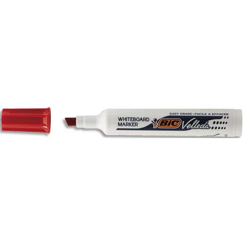 BIC Marqueur effaçable à sec pour tableaux blancs pointe biseau encre cétone rouge VELLEDA 1791