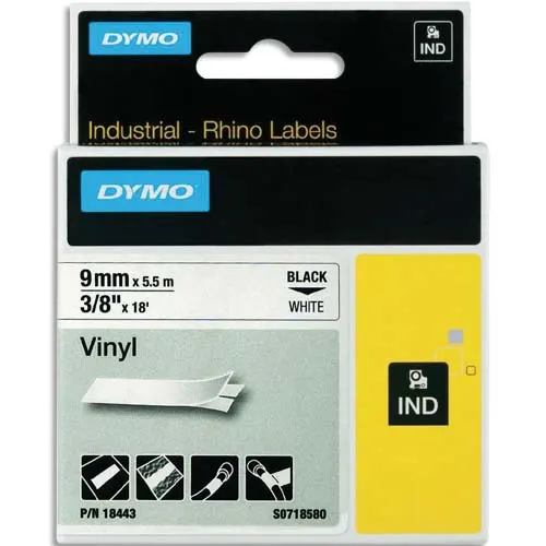 DYMO Ruban Rhino 9 mm vinyl noir sur blanc 18443 photo du produit image1 L