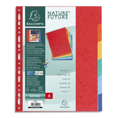 EXACOMPTA Jeu d’intercalaires 6 positions format 24x30cm pour pochettes perforées. Carte lustrée 3/10e. photo du produit image1 L