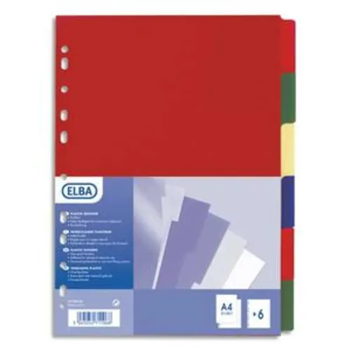 Set van 6 polypro verdelers 3/10e formaat A4+ ondoorzichtig gekleurd productfoto image1 L