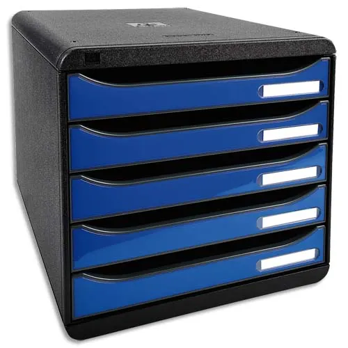 EXACOMPTA Module de classement 5 tiroirs. Coloris noir/bleu glossy. Dim : L27,8 x H26,7 x P34,7 cm. photo du produit image1 L