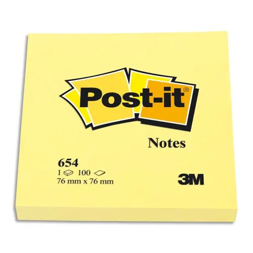 POST-IT Bloc néon repositionnable de 100 feuilles 76 x 76 mm jaune 654NY photo du produit image1 L
