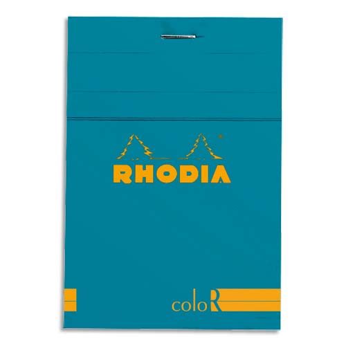 RHODIA Bloc coloR agrafé en-tête 8,5x12 (n°12) 140 pages lignées. Couverture rembordée turquoise
