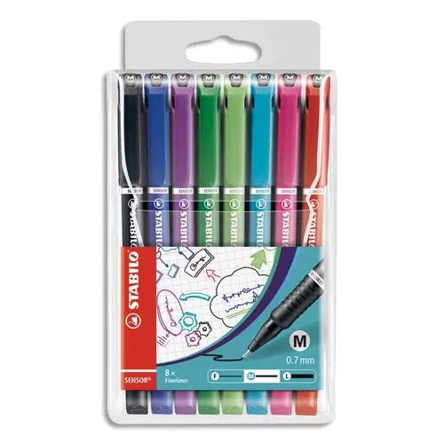 STABILO Pochette de 8 stylos feutre Sensor, pointe moyenne 0,7 mm. Assortis photo du produit image1 L