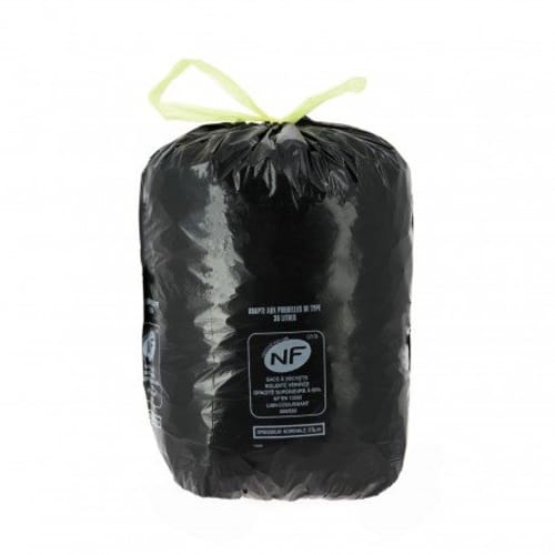 100 Sacs Poubelle 30L noir liens coulissants 28 mi