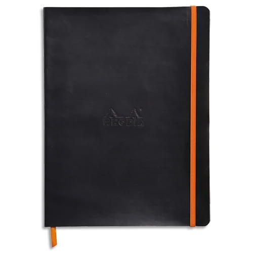 RHODIA Carnet Rhodiarama souple 19x25cm 160 pages lignées avec élastique. Couverture simili-cuir noir photo du produit image1 L