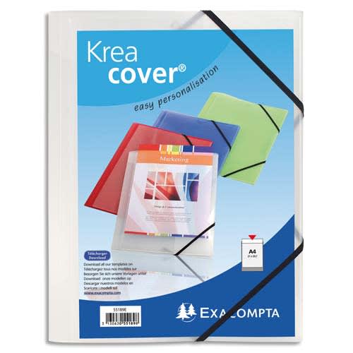 EXACOMPTA Chemise personnalisable 1 face à élastique polypro KREACOVER coloris blanc transparent