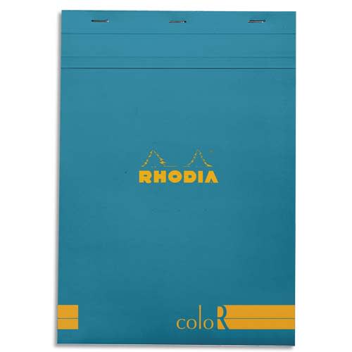RHODIA Bloc coloR agrafé en-tête 21x29,7 (n°18) 140 pages lignées. Couverture rembordée turquoise