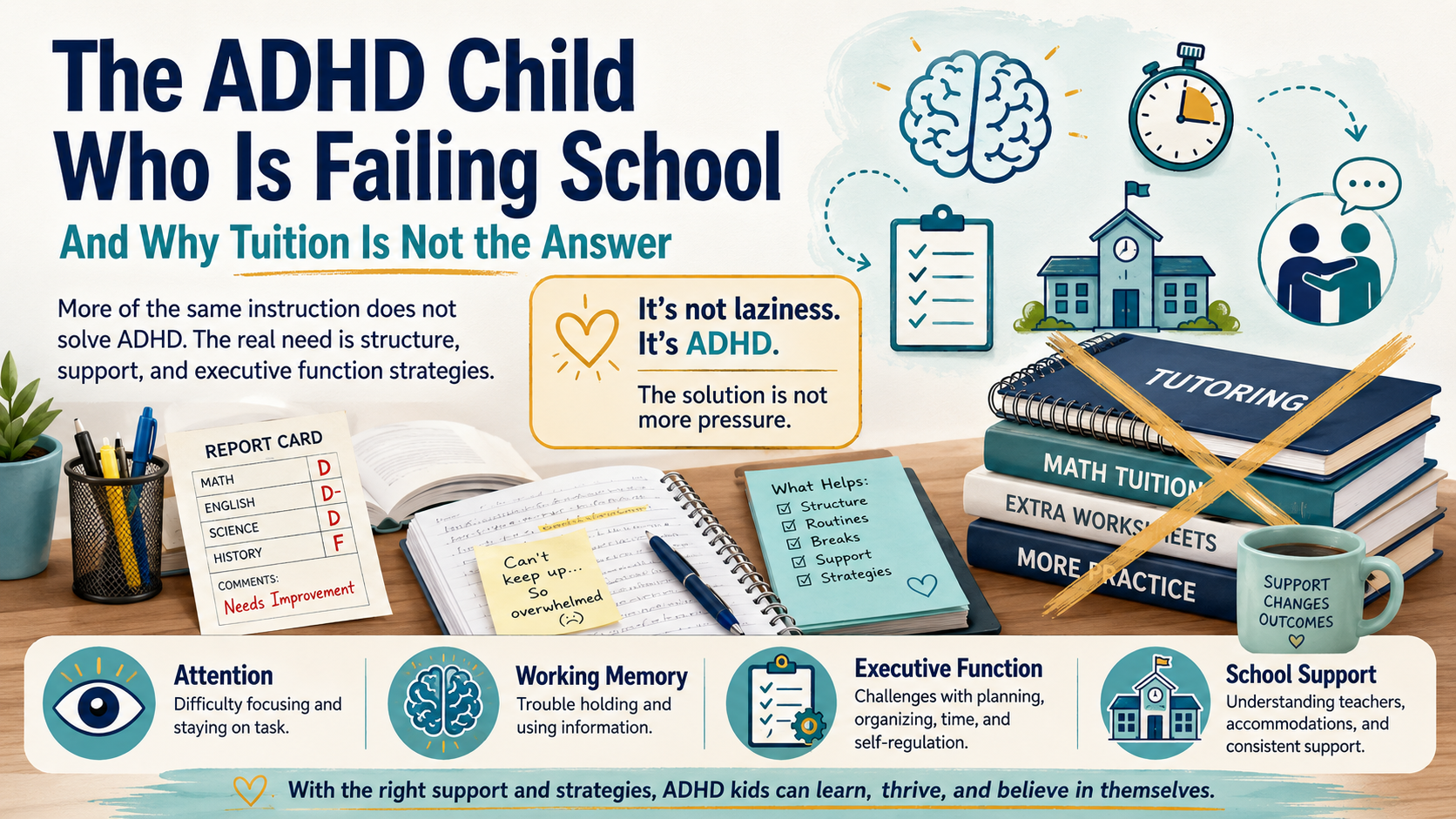 The ADHD Child Who Is Failing School — And Why Tuition Is Not the Answer by Dr. Vini Jhariya, Clinical & Child Psychologist in Indore