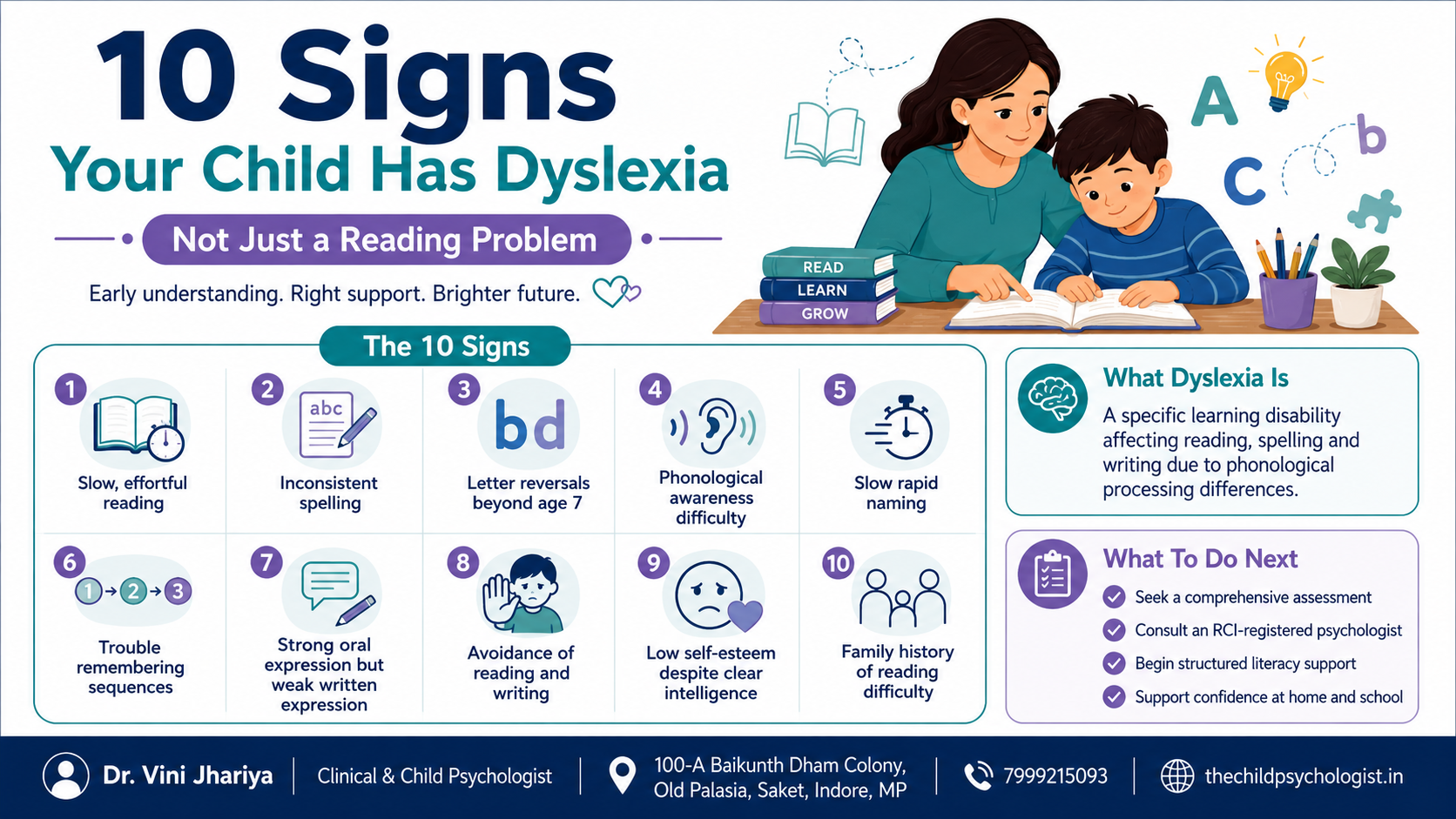 10 Signs Your Child Has Dyslexia — Not Just a Reading Problem by Dr. Vini Jhariya, Clinical & Child Psychologist in Indore