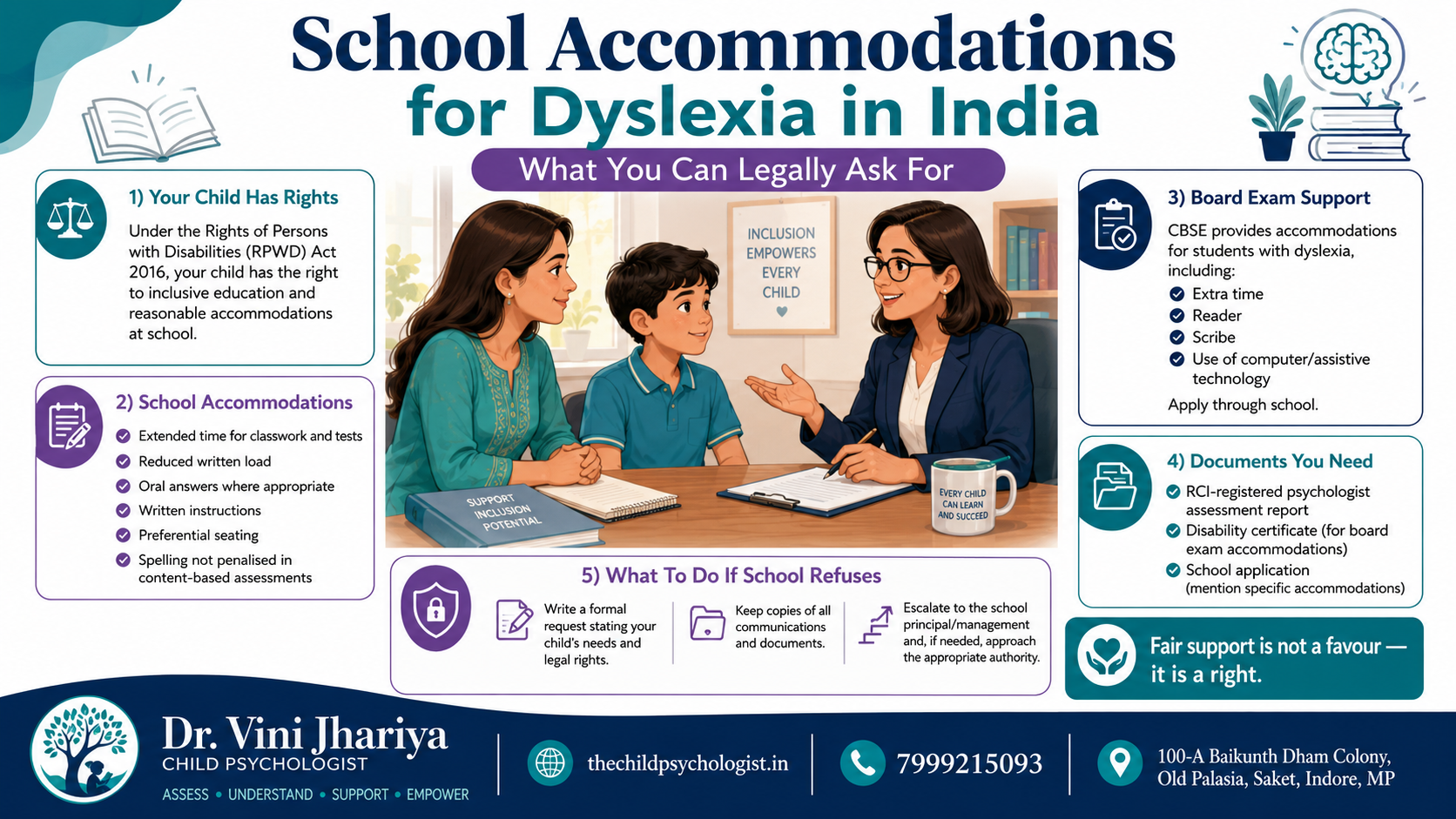 School Accommodations for Dyslexia in India — What You Can Legally Ask For by Dr. Vini Jhariya, Clinical & Child Psychologist in Indore