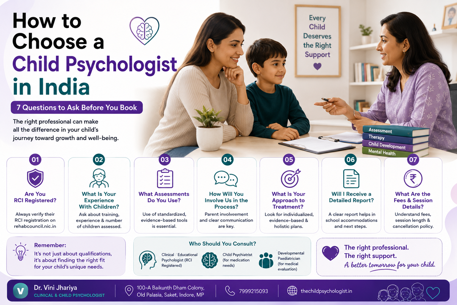 How to Choose a Child Psychologist in India — 7 Questions to Ask Before You Book by Dr. Vini Jhariya, Clinical & Child Psychologist in Indore