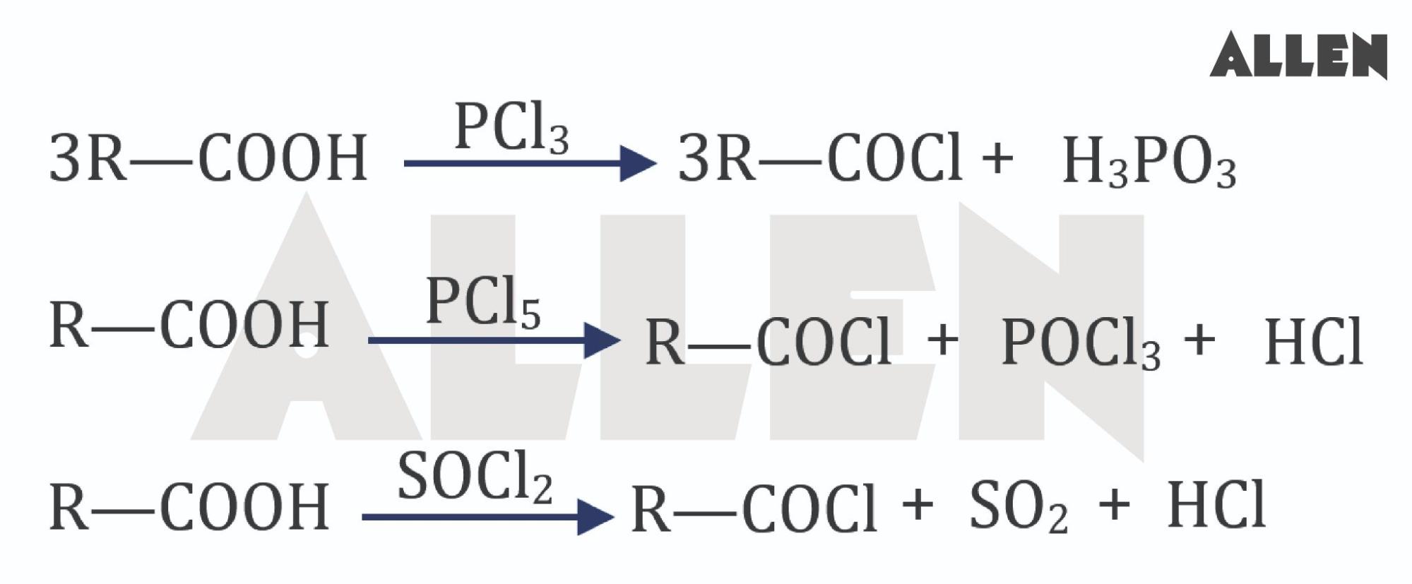 Reaction with Pcl3, pcl5 and socl2