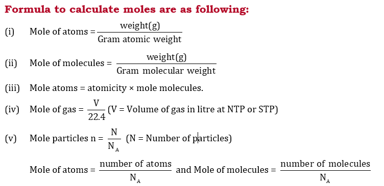 Formula to calculate moles