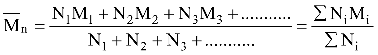 Formula for Number average molecular mass