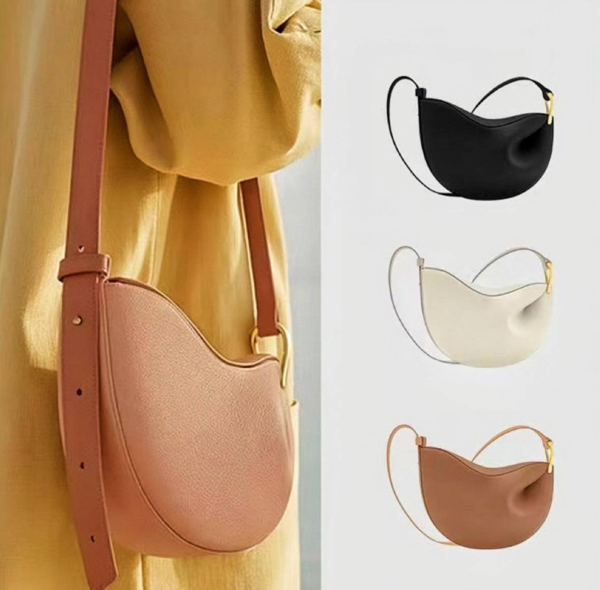 Женская сумка-полумесяц из натуральной кожи, стильный аксессуар