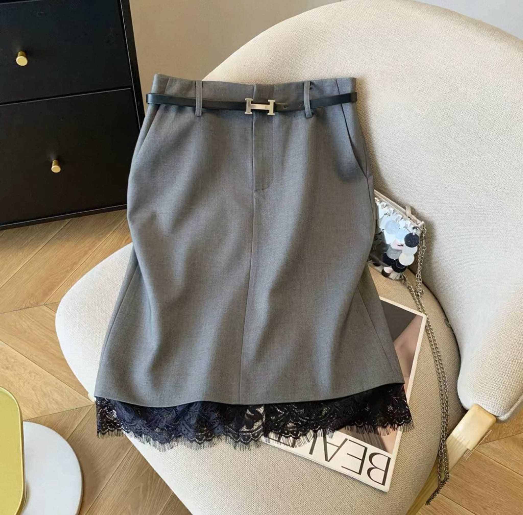 Женская юбка-карандаш с кружевом, офисный стиль