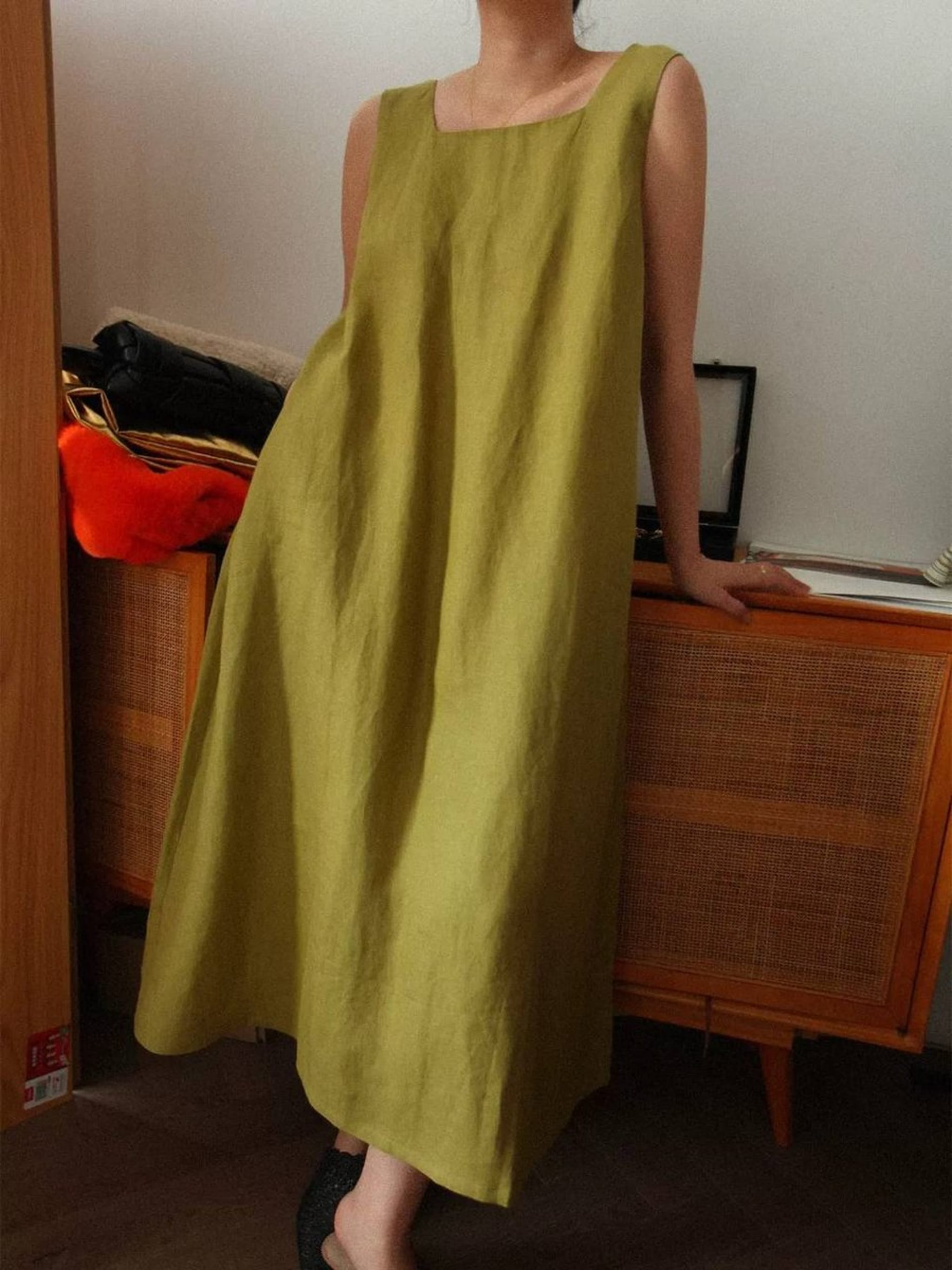 Женское платье из 100% льна, A-силуэт, свободный крой