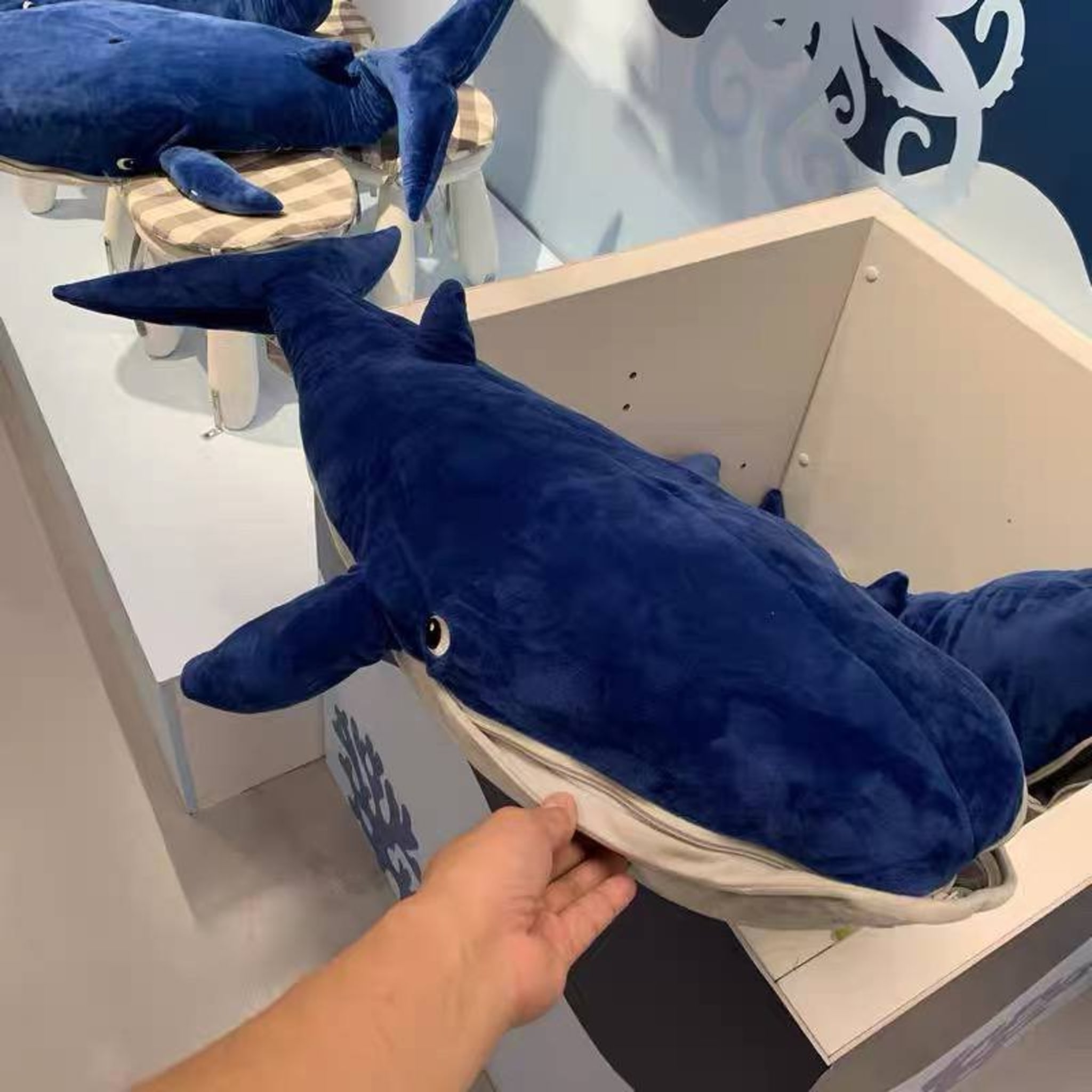 Большой мягкий синий кит IKEA Булофьельг 100 см