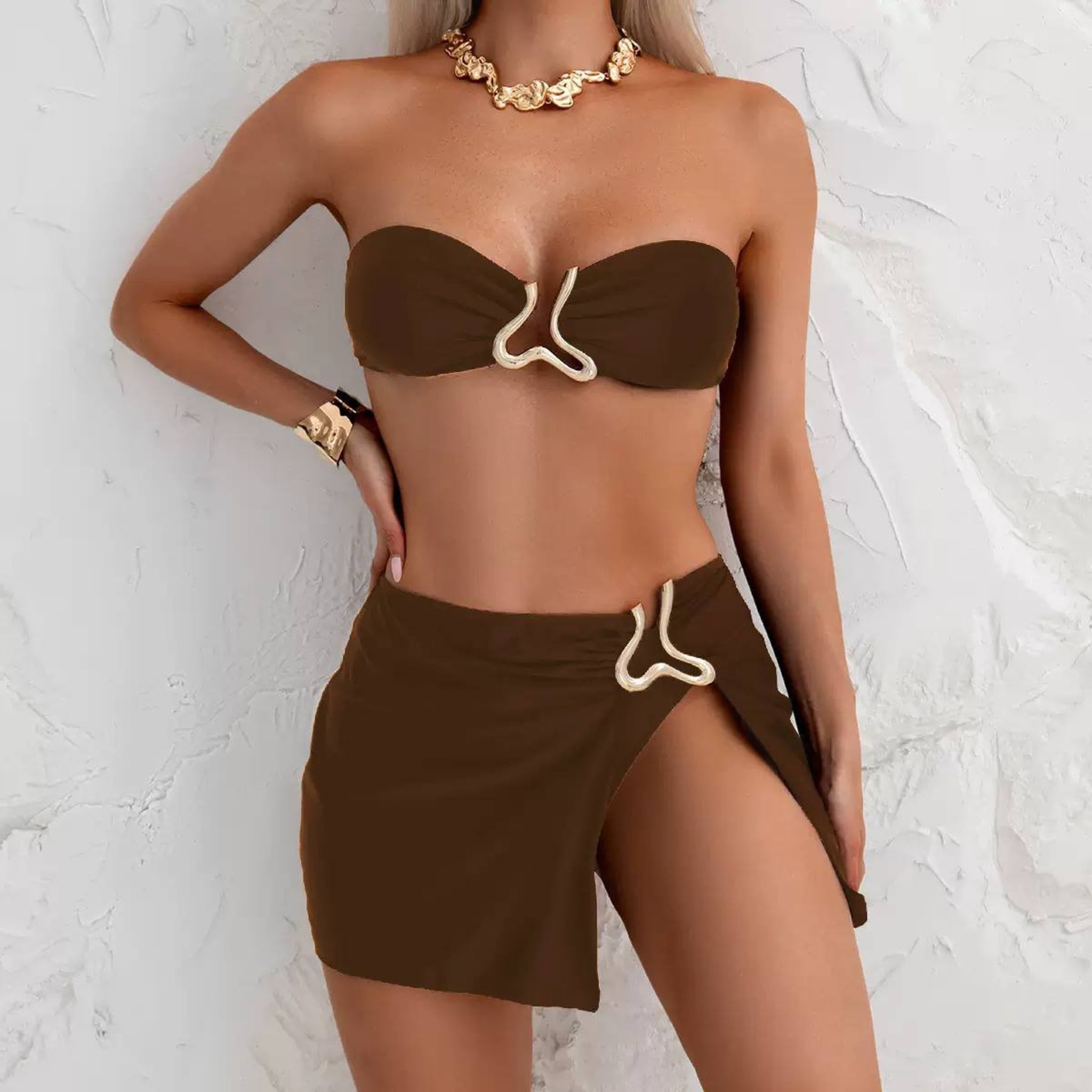 Женский купальник-бикини с юбкой, 3 части, нейлон