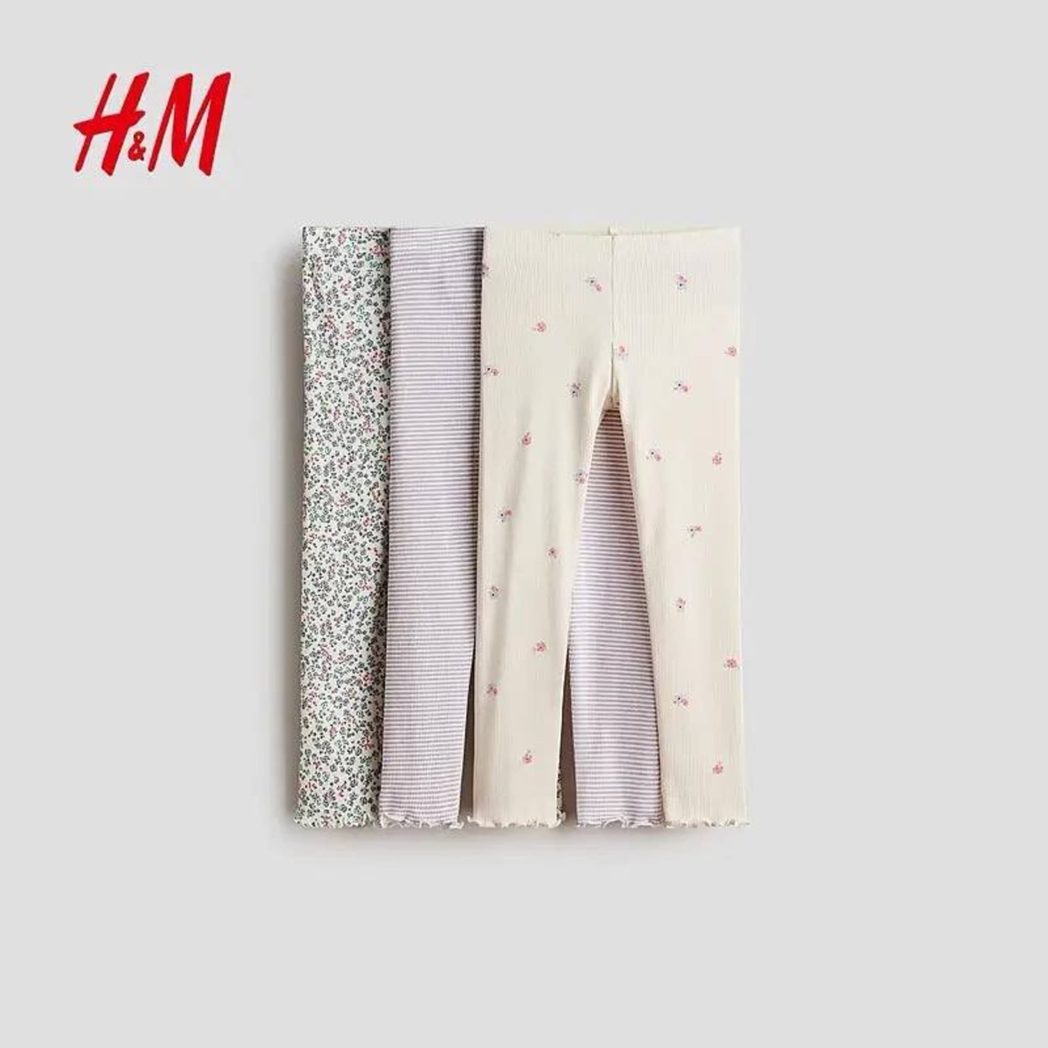 Набор из 3 пар детских леггинсов H&M с цветочным и полосатым принтом