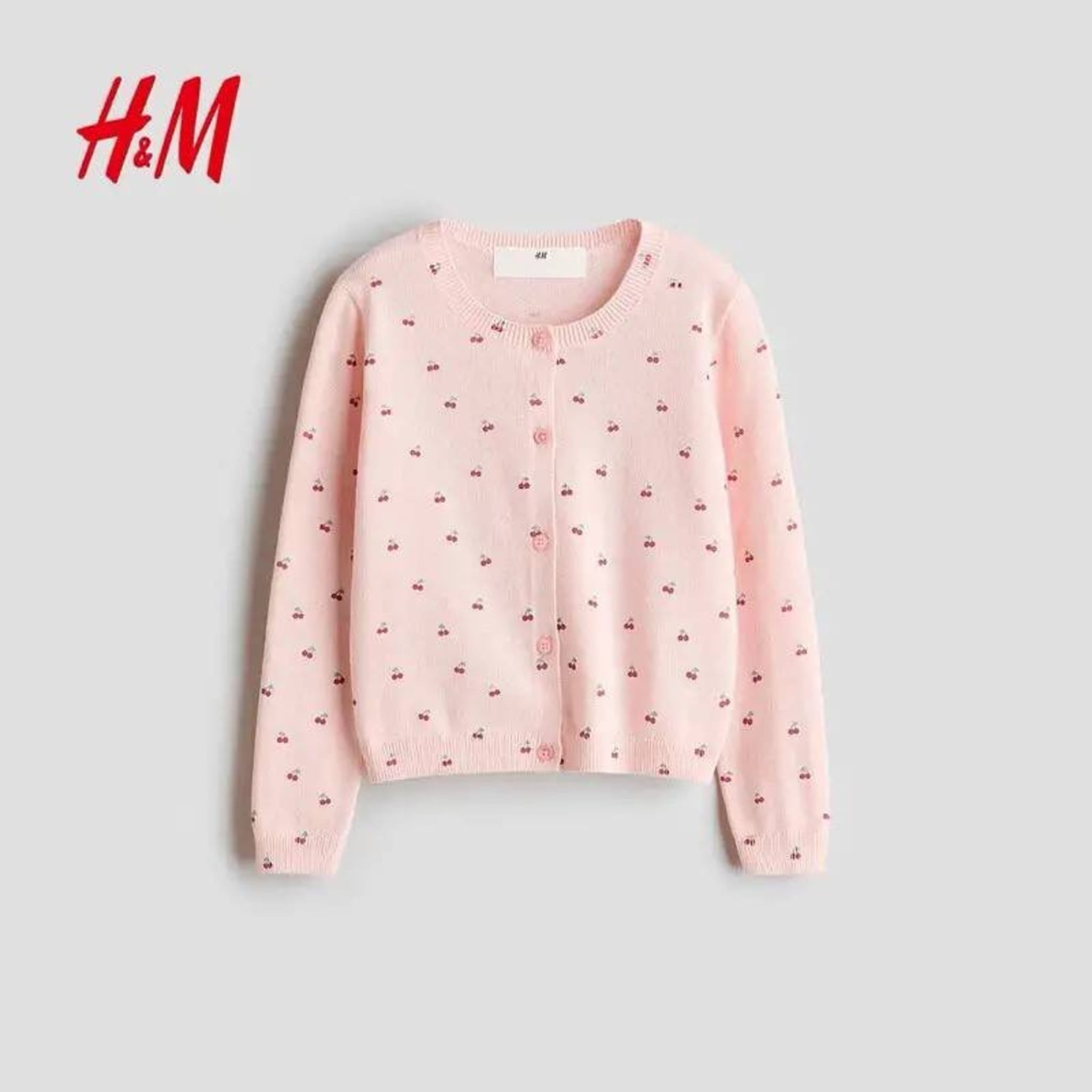 Детский вязаный кардиган H&M с принтом, розовый