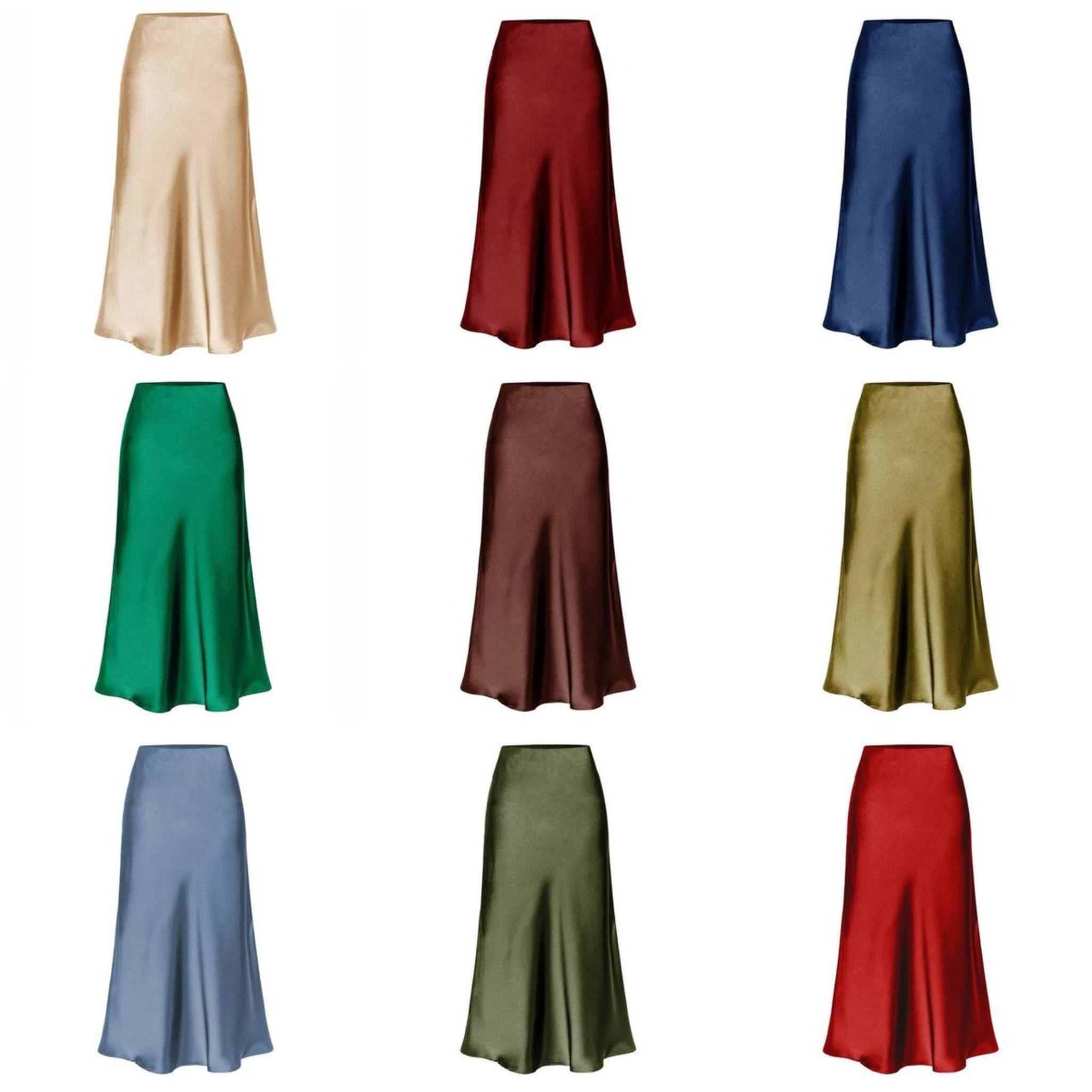 Женская атласная юбка миди с разрезом