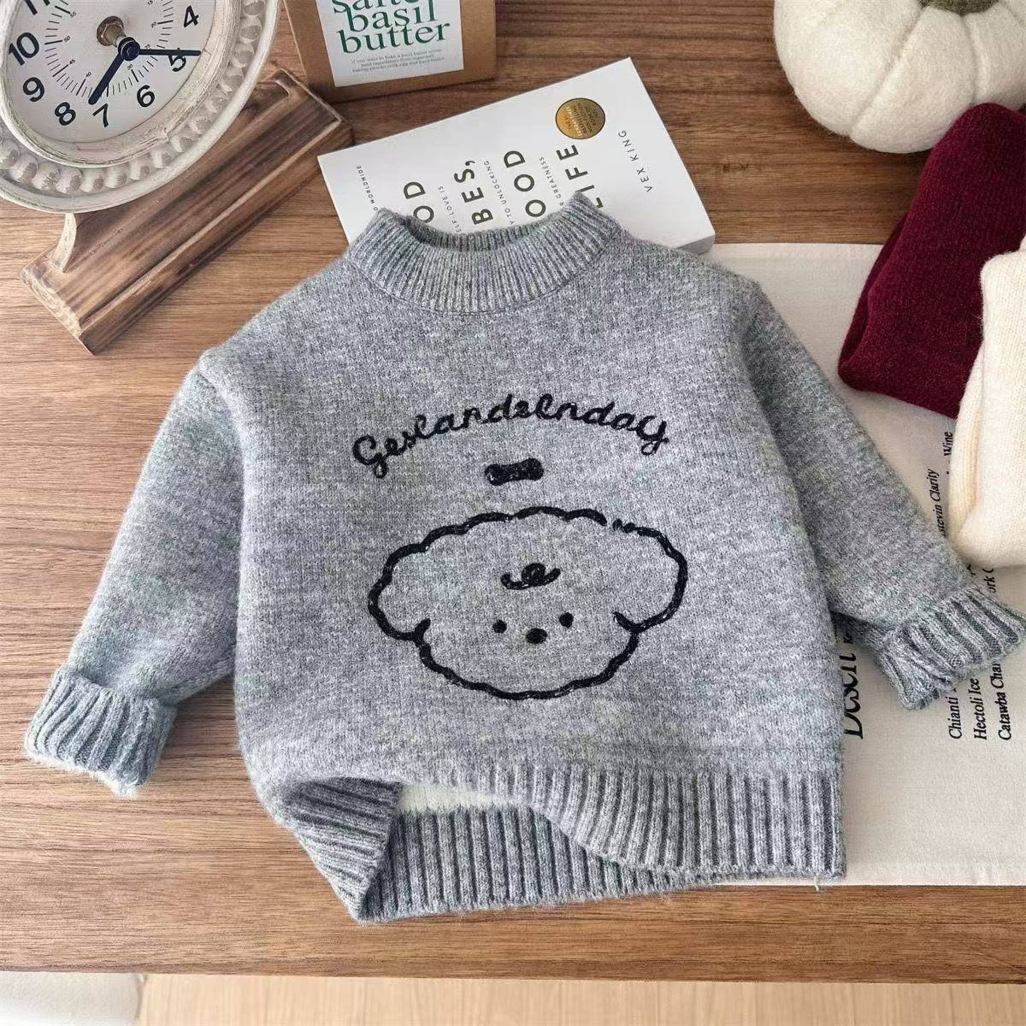 Детский вязаный свитер с милой собачкой, зимний