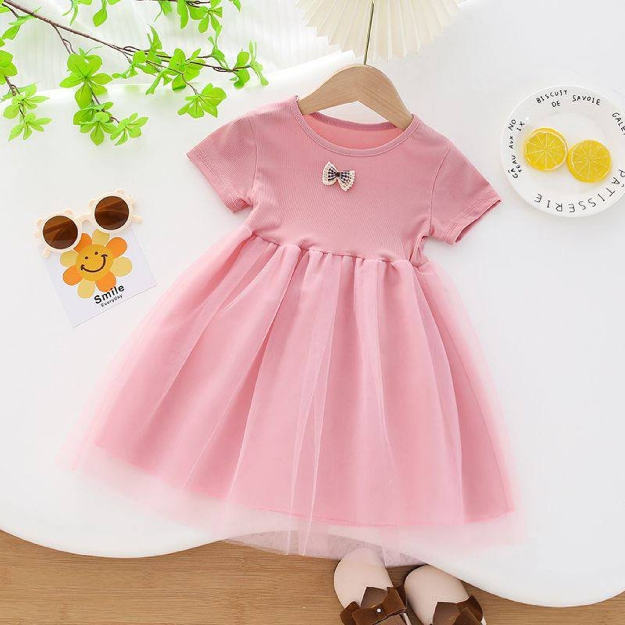 Детское летнее платье из хлопка с бантом