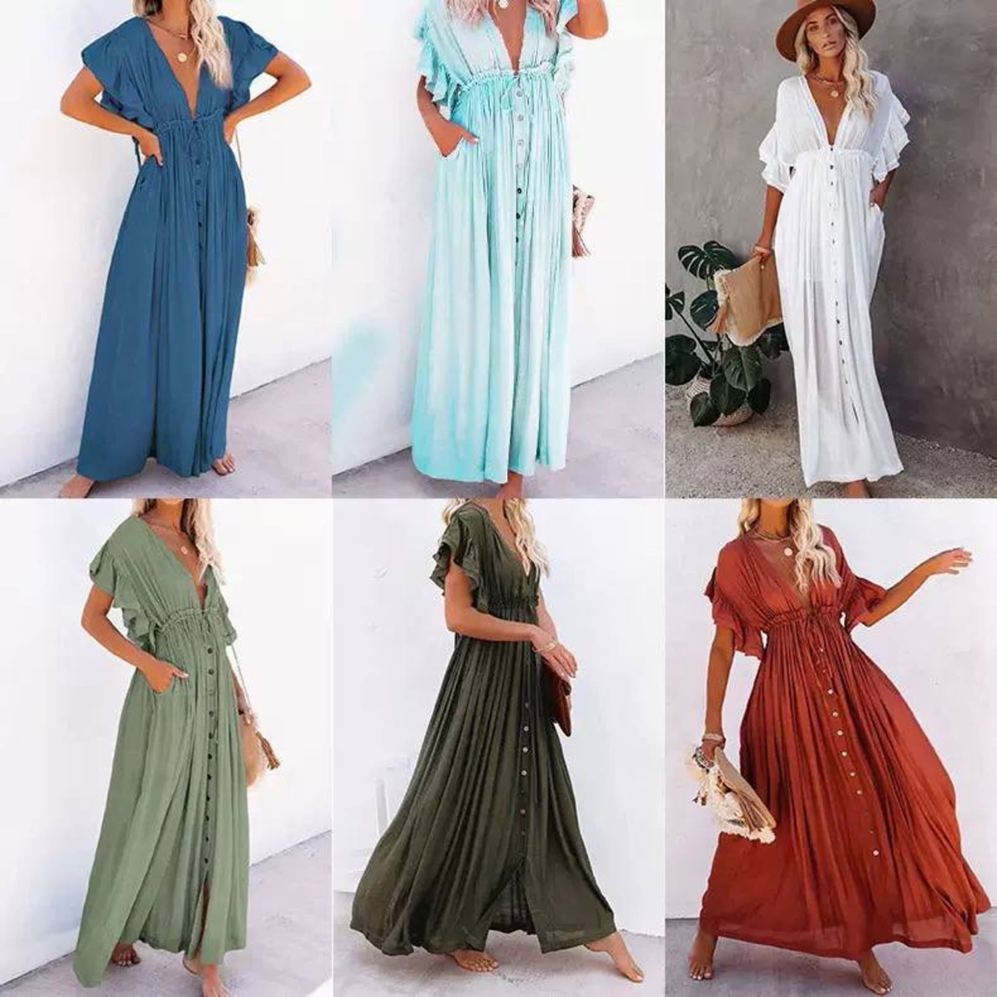 Летнее платье-кардиган из бамбукового хлопка, длинное, с пуговицами