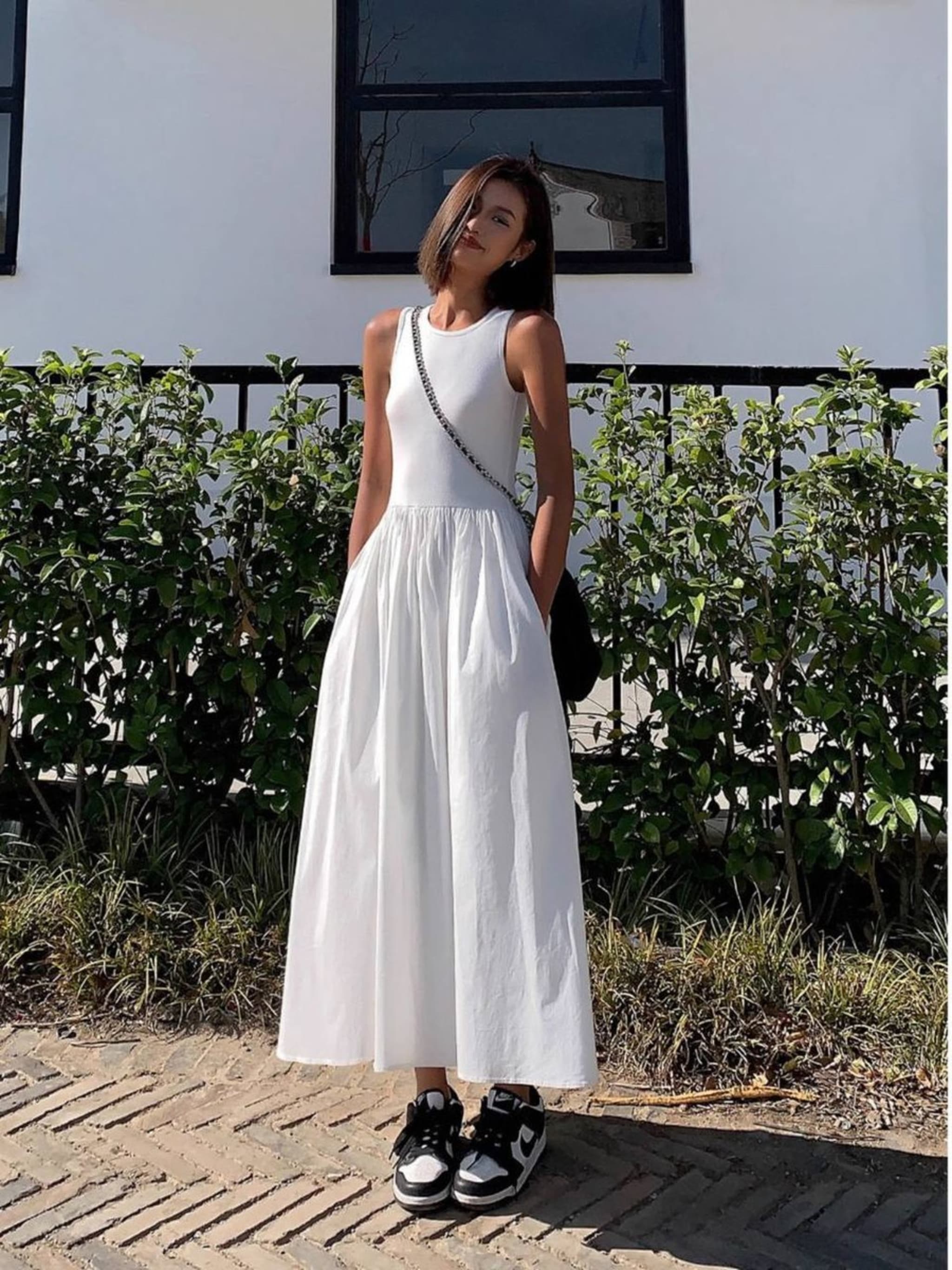Женское белое платье-макси из полиэстера, летнее, без рукавов
