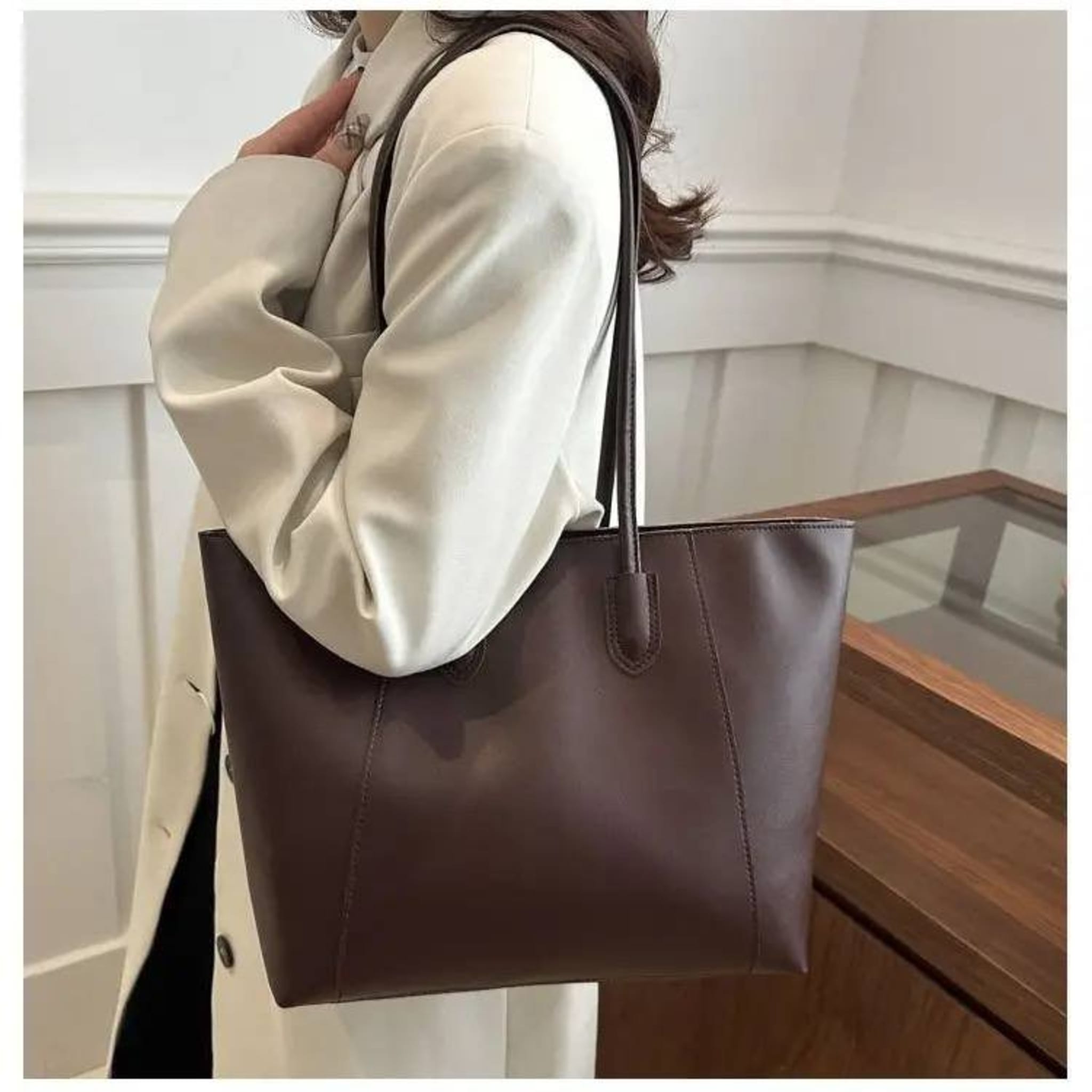 Женская сумка-тоут из ПУ кожи, черная, вместительная