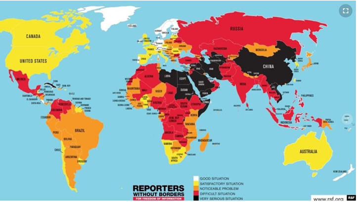 Dünýä metbugat azatlygy sanawynda Türkmenistan soňky orunda durýar.