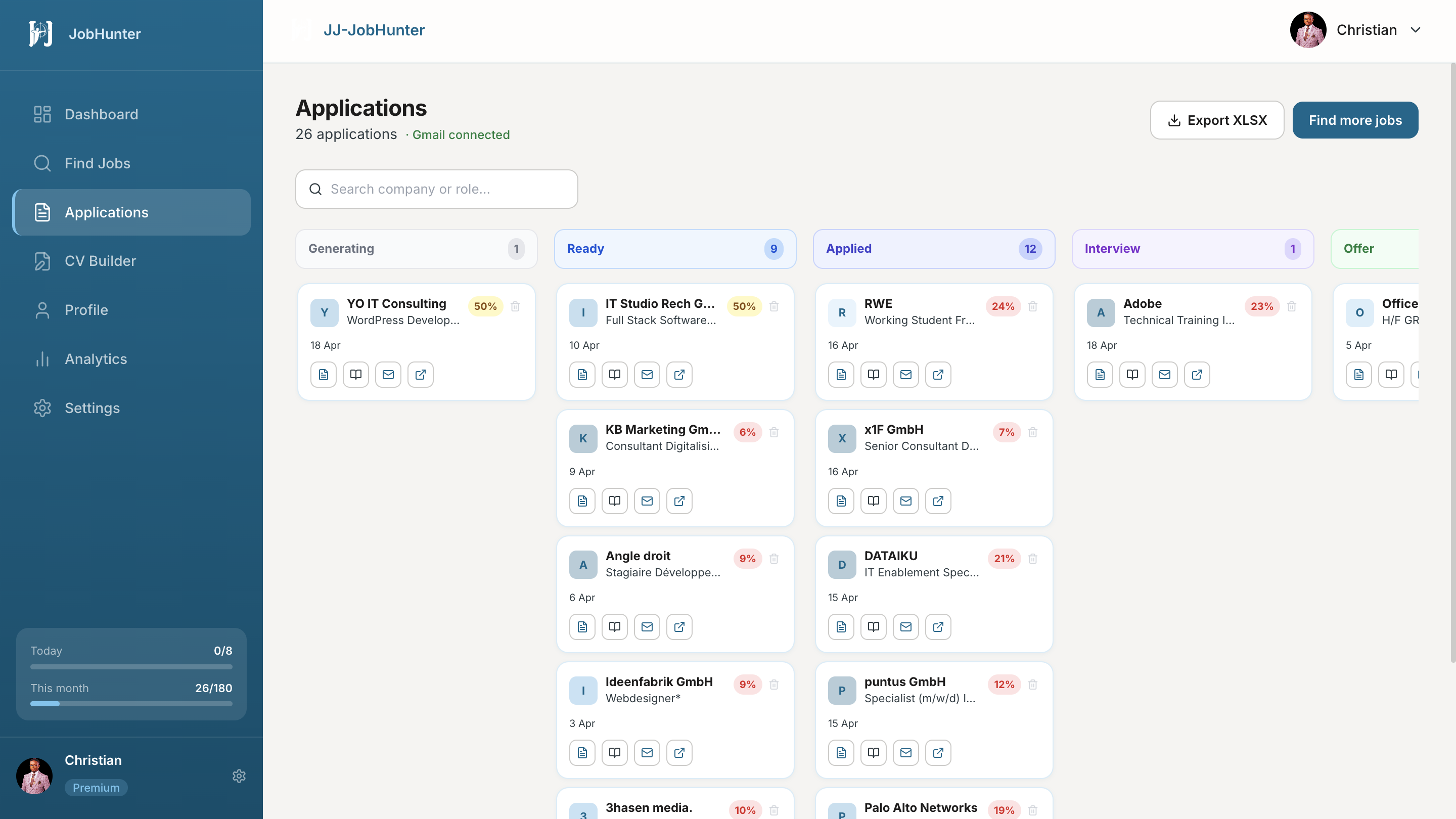 Applications page